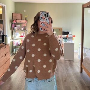 Dry Goods Tan and White Polka Dot Sweater